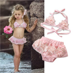 Baby Girl Bandage Bikini Set 3D Floral Pearl Swimsuit