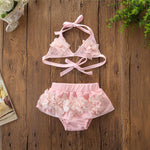 Baby Girl Bandage Bikini Set 3D Floral Pearl Swimsuit