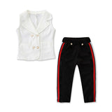 Fashion Solid White T-Shirt + Tie Long Pants