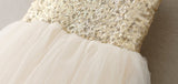 Gold Sequined Lace Sling Princess Dress