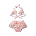 Baby Girl Bandage Bikini Set 3D Floral Pearl Swimsuit