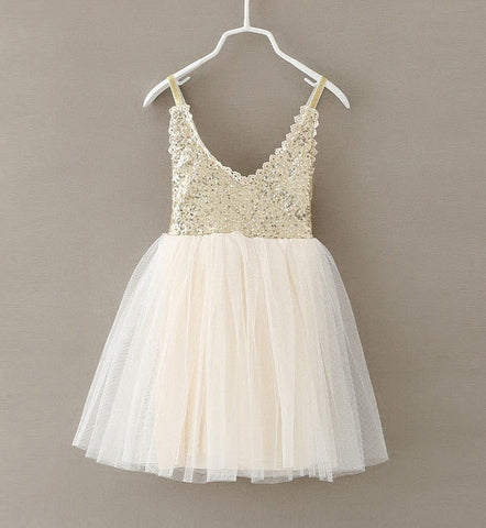 Gold Sequined Lace Sling Princess Dress