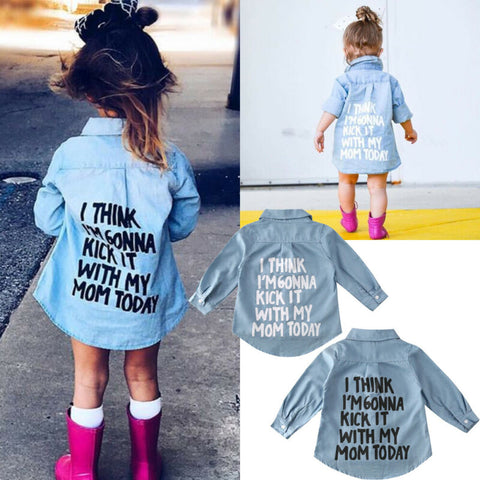 Fashion Toddler Baby Cotton Denim Jacket  Printed Top T-Shirt