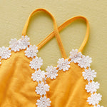 Cute Backless Lace Patchwork Lemon Printed Sunsuit