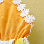 Cute Backless Lace Patchwork Lemon Printed Sunsuit