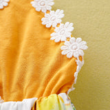 Cute Backless Lace Patchwork Lemon Printed Sunsuit