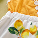 Cute Backless Lace Patchwork Lemon Printed Sunsuit