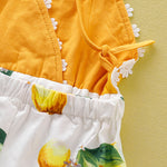 Cute Backless Lace Patchwork Lemon Printed Sunsuit