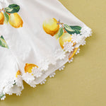 Cute Backless Lace Patchwork Lemon Printed Sunsuit