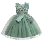 Green Tulle A-Line Appliques Flower Dress