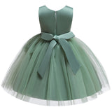 Green Tulle A-Line Appliques Flower Dress