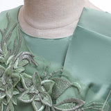 Green Tulle A-Line Appliques Flower Dress