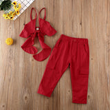 Baby Girl Solid Red Sling Top Vest + Long Pants