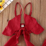 Baby Girl Solid Red Sling Top Vest + Long Pants