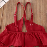 Baby Girl Solid Red Sling Top Vest + Long Pants