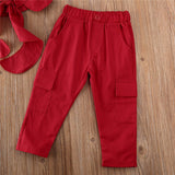 Baby Girl Solid Red Sling Top Vest + Long Pants