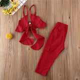 Baby Girl Solid Red Sling Top Vest + Long Pants