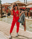 Baby Girl Solid Red Sling Top Vest + Long Pants