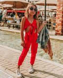 Baby Girl Solid Red Sling Top Vest + Long Pants