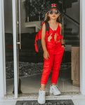 Baby Girl Solid Red Sling Top Vest + Long Pants