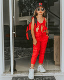 Baby Girl Solid Red Sling Top Vest + Long Pants