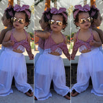 Toddler Sleeveless Lace Bow Crop V-neck Tops Pants Headbands