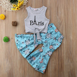 Cute Eiffel Tower Cropped Vest Top +  Flower Pants