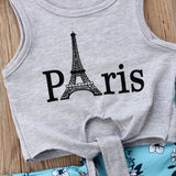 Cute Eiffel Tower Cropped Vest Top +  Flower Pants