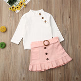 Little White Knitted Top Sweater + Button Mini Skirt