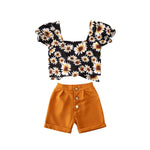 Toddler Baby Girl Daisy Floral Off Shoulder Tops Crop Shorts