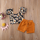 Toddler Baby Girl Daisy Floral Off Shoulder Tops Crop Shorts