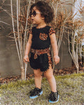 Short Sleeve Leopard Tops Shirt Patchwork Bowknot Short Pants Outfit