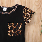 Short Sleeve Leopard Tops Shirt Patchwork Bowknot Short Pants Outfit