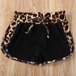 Short Sleeve Leopard Tops Shirt Patchwork Bowknot Short Pants Outfit