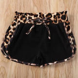 Short Sleeve Leopard Tops Shirt Patchwork Bowknot Short Pants Outfit