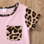 Short Sleeve Leopard Tops Shirt Patchwork Bowknot Short Pants Outfit