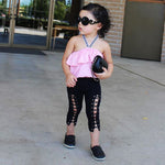 Baby Girl Pink Top Ruffle + Cross Bandage Pant