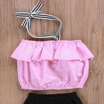 Baby Girl Pink Top Ruffle + Cross Bandage Pant