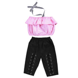 Baby Girl Pink Top Ruffle + Cross Bandage Pant