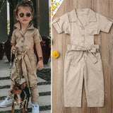 Fashion Short Sleeve Belt Bowknot Turn Down Collar Romper Jumpsuit