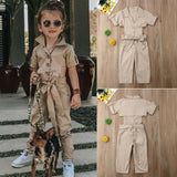 Fashion Short Sleeve Belt Bowknot Turn Down Collar Romper Jumpsuit