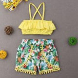 Stylish Toddler Kid Baby Girl Summer Sleeveless Ruffle T-Shirt Tops Floral Shorts Outfits Set