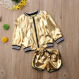 Fashion Metallic Jacket Top +Short Pants