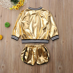 Fashion Metallic Jacket Top +Short Pants