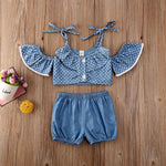 Cute Toddler Baby Girl Strap Polka Dots Top + Dress+ Short