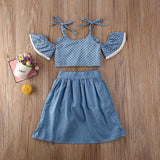 Cute Toddler Baby Girl Strap Polka Dots Top + Dress+ Short