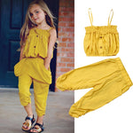 Baby Girl Solid Straps Crop Top + Long Loose Pants