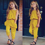 Baby Girl Solid Straps Crop Top + Long Loose Pants