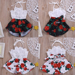 Baby Girl Sleeveless Lace Flower Print Strap Romper Jumpsuit