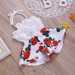 Baby Girl Sleeveless Lace Flower Print Strap Romper Jumpsuit